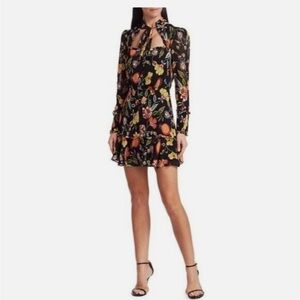 ALEXIS black floral dress. Perfect for fall. Neck tie. Beautiful detailing.